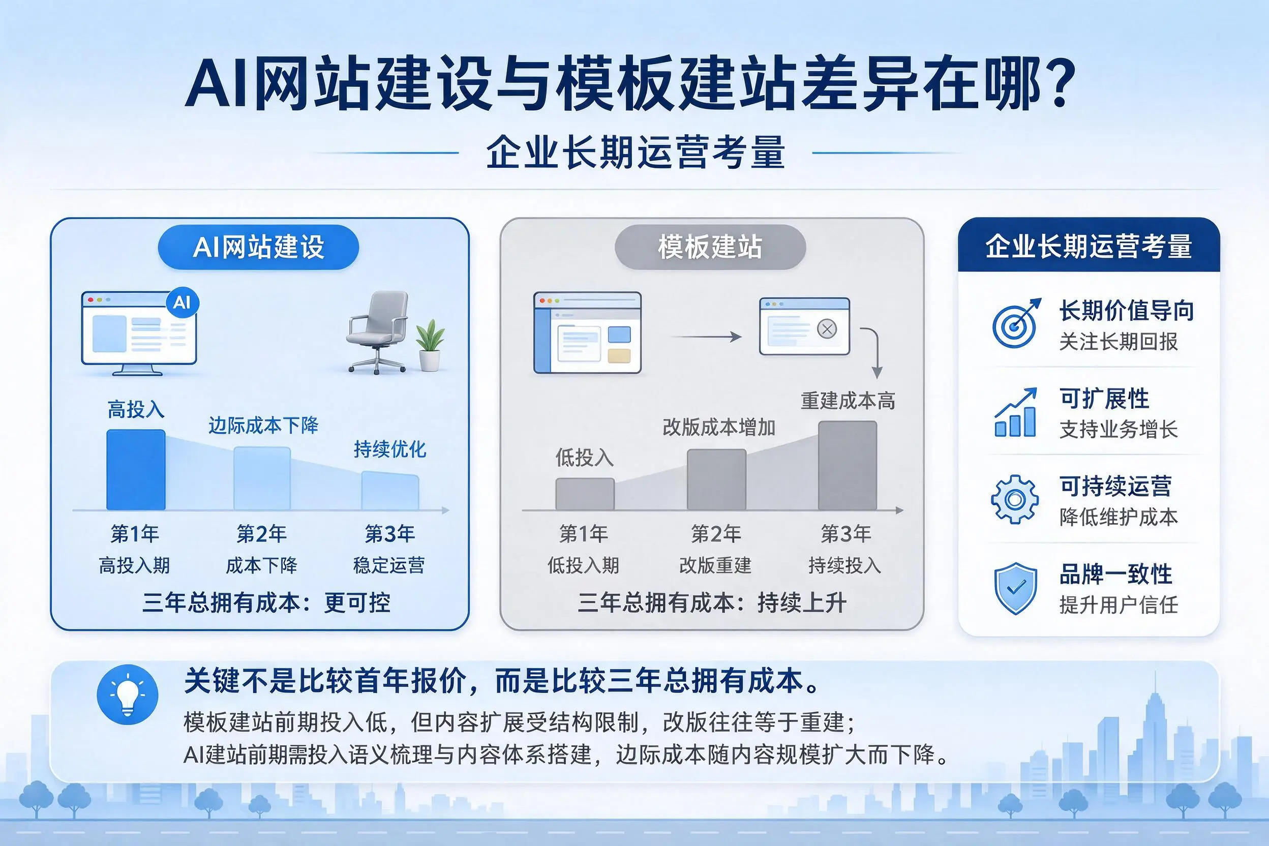 AI网站建设与模板建站差异在哪?阜阳企业长期运营考量